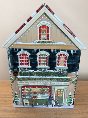 Harry London Chocolate Shop Christmas House Tin Holiday Candy Box Decor